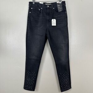 Levi's Women's 30 721 High-Rise Skinny Black Rhinestone Studded Jeans NEW